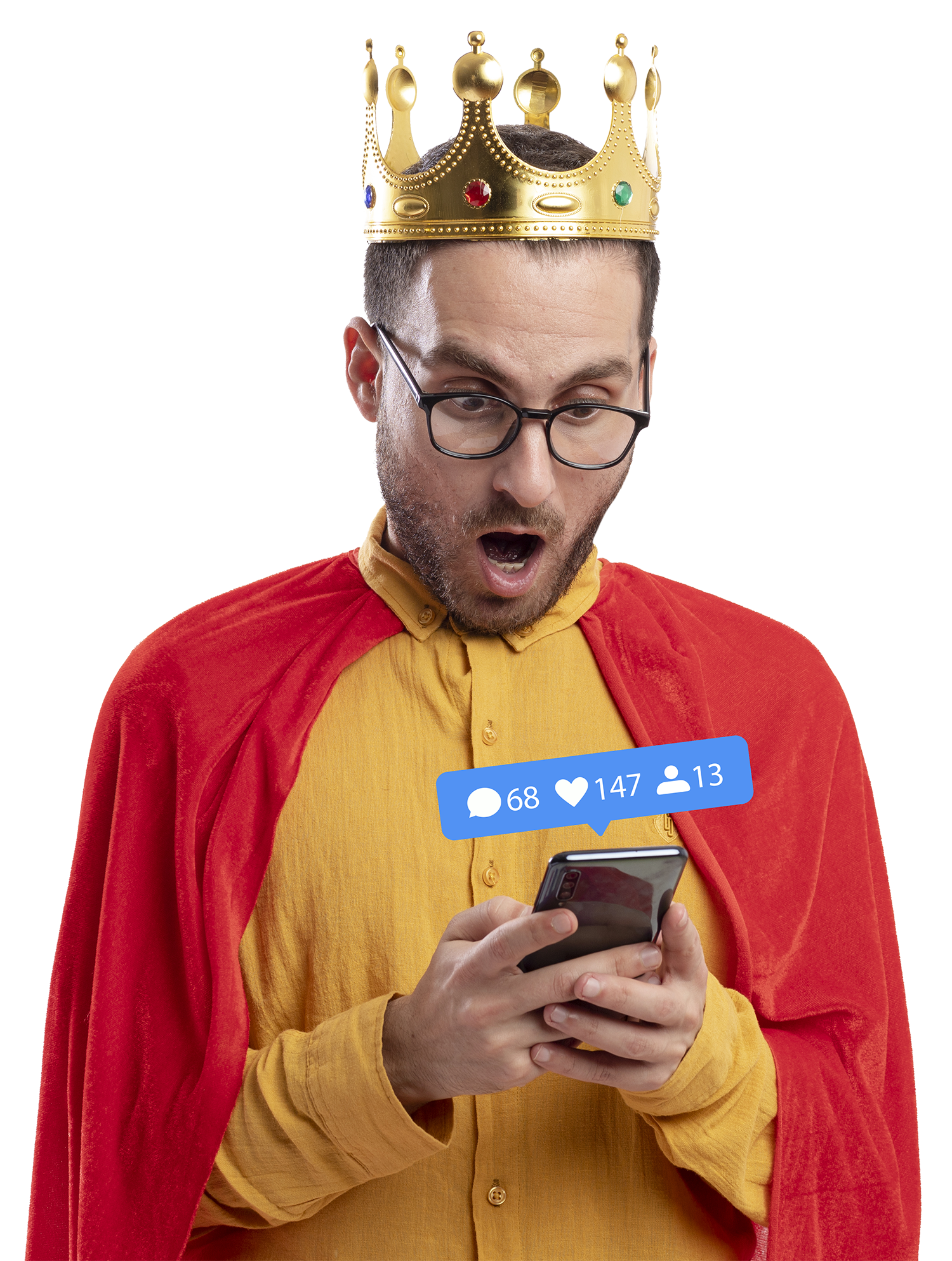 Image d'une personne couronnée en tant que roi des réseaux sociaux, symbolisant l'influence. Achetez des abonnés & followers sur Snapchat, Twitter, Instagram, Twitter X, etc.