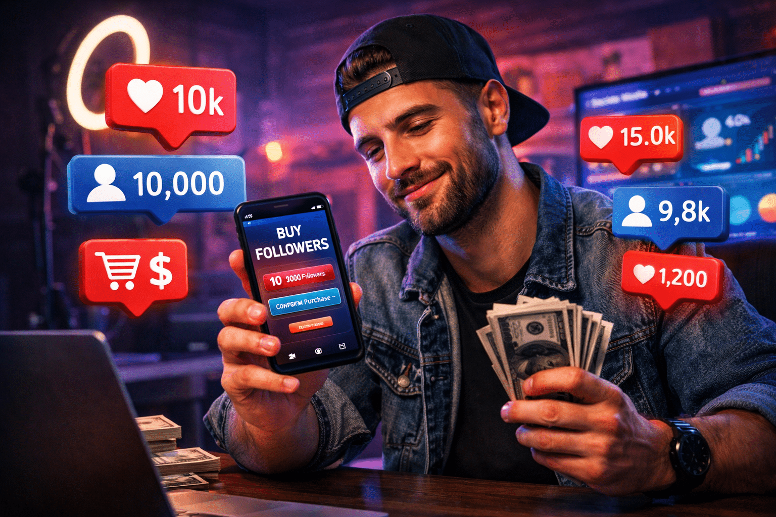 influenceur achetant des abonnés instagram pour augmenter sa popularité sur les réseaux sociaux